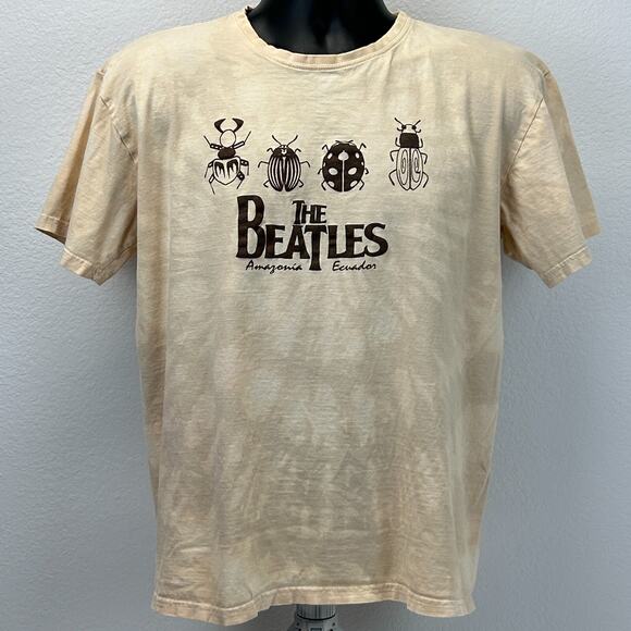 The Beatles Amazonia Ecuador T Shirt Beetles Bugs Tie Dye Beige Tee Mens L Large - Picture 2 of 6